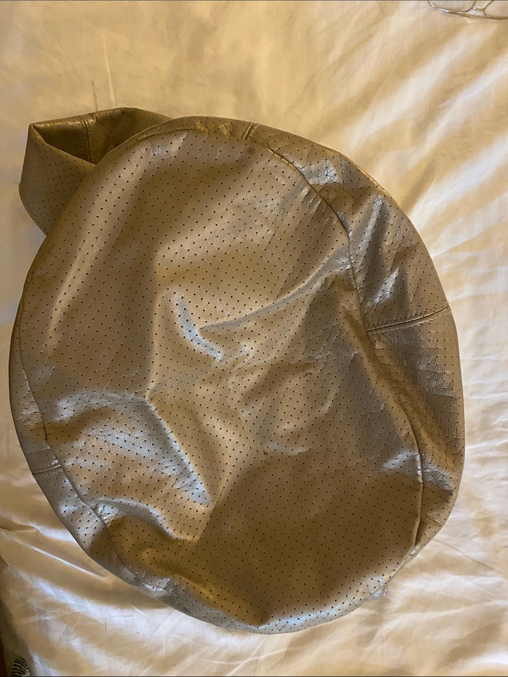 Metallic Taupe Leather Hobo Bag with Knot Detail - Picture 5 of 5